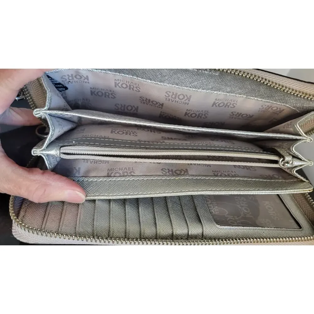 Michael Kors Jet Set Continental Gray & Silver Clutch - Wallet, Large 9 X 4